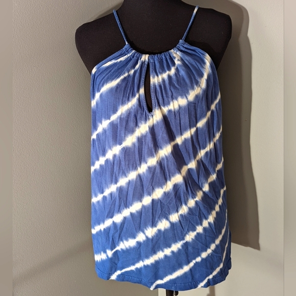 Chaps Blue Tie Dye Halter Tank Top, Large - Picture 2 of 7